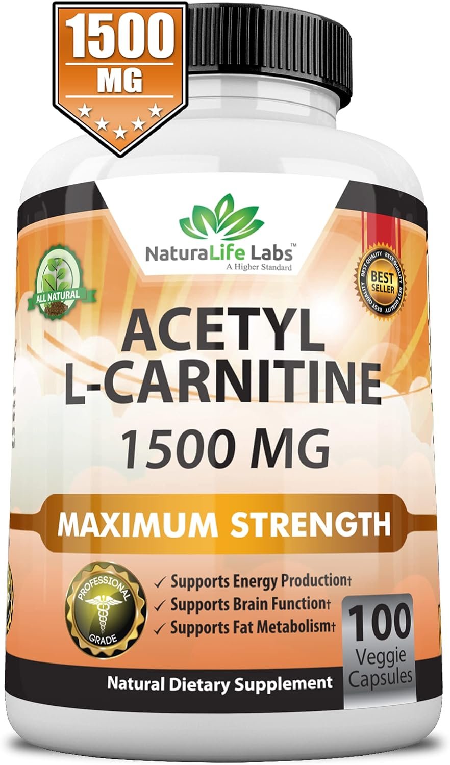 Acetyl L-Carnitine 1,500 mg High Potency Supports Natural Energy Production, Sports Nutrition, Supports Memory/Focus - 100 Veggie Capsules