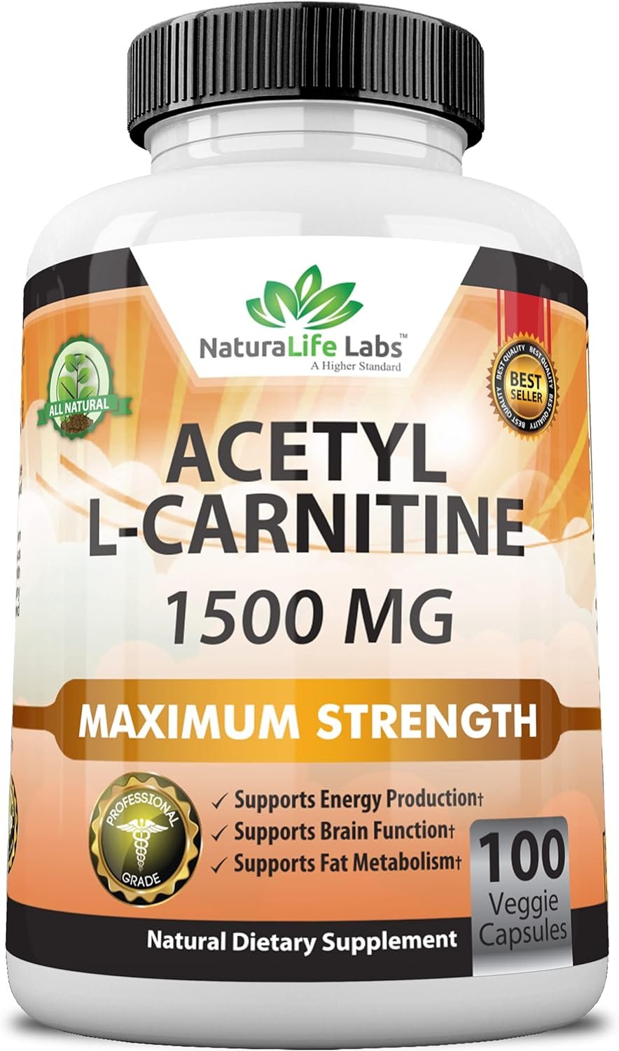 Acetyl L-Carnitine 1,500 mg High Potency Supports Natural Energy Production, Sports Nutrition, Supports Memory/Focus - 100 Veggie Capsules