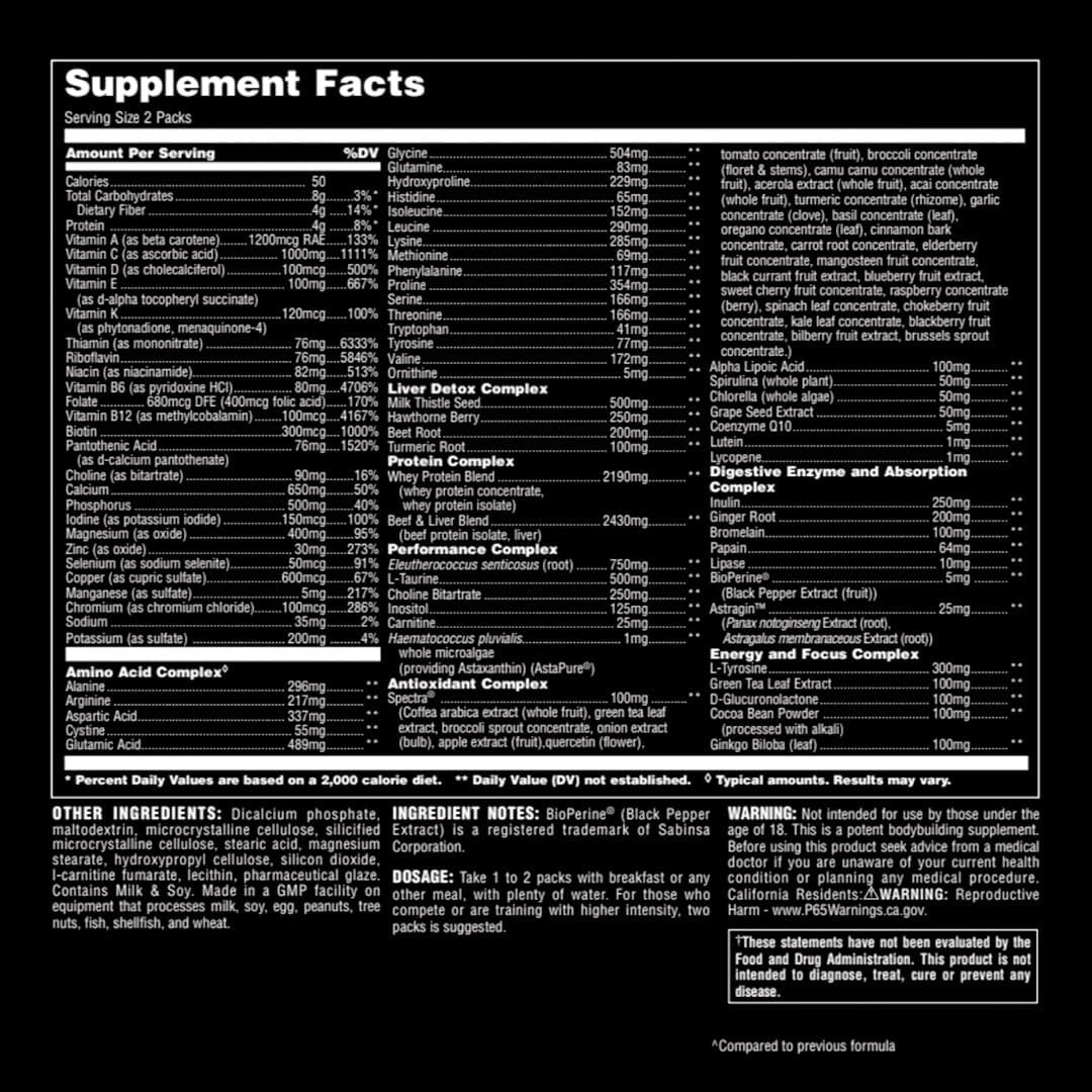 Animal Pak - Convenient All-in-One Vitamin Supplement Pack - Zinc, Vitamins C, B, D, Amino Acids and More - Sports Nutrition Performance Mulitvitamin for Women Men - Updated Version - 44 Count