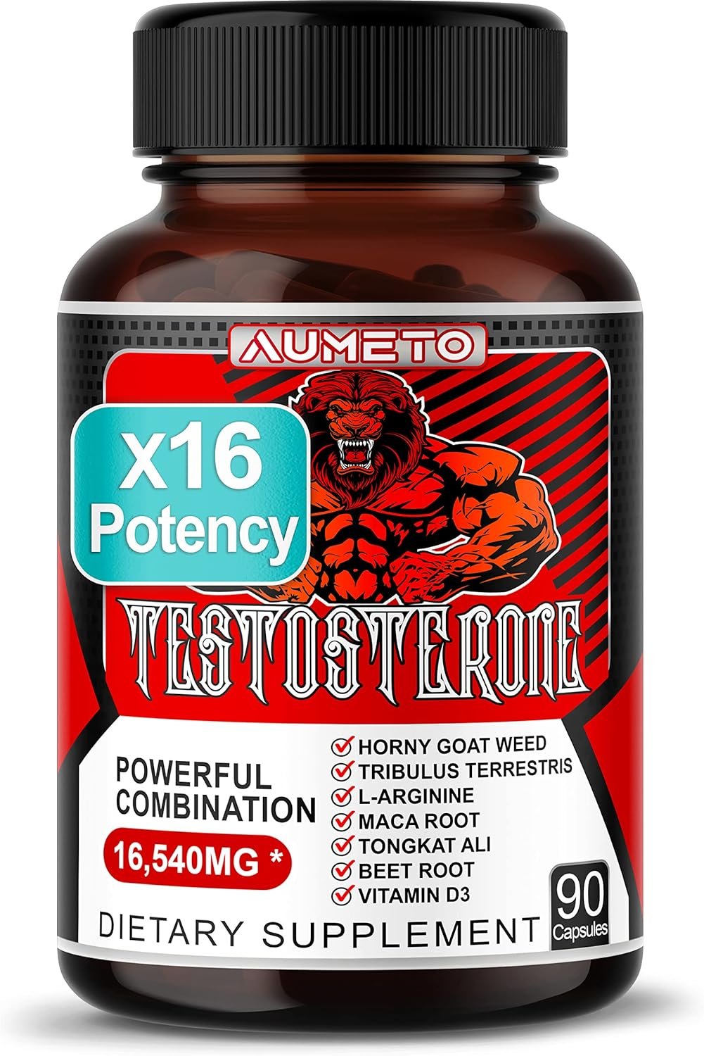 AUMETO 8IN1 Ultra Test Support 16540mg w Tribulus Terrestris L-Arginine Maca Root Tongkat Ali Beet Root VIT D3 - Energy Workout Muscle Strength Support 90 Capsules (90 Count (Pack of 1))