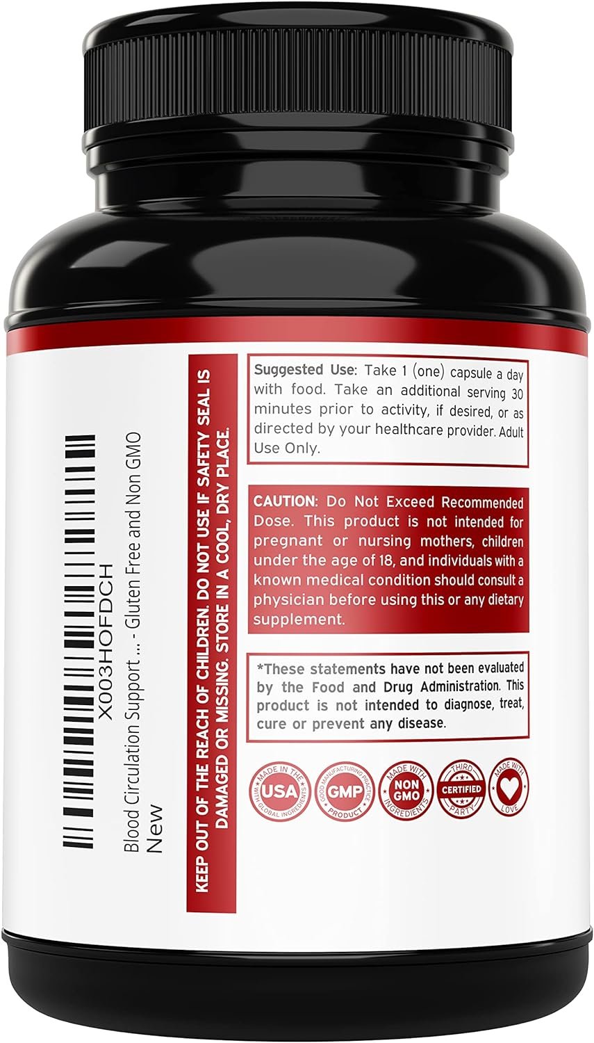 Blood Circulation Supplement (150 Capsules) - Blood Flow Support Complex - Niacin, L-Arginine, Ginger, Cayenne Pepper, Hawthorn, Diosmin - Vegan Non GMO - Support Leg Vein Health - (150 Count)