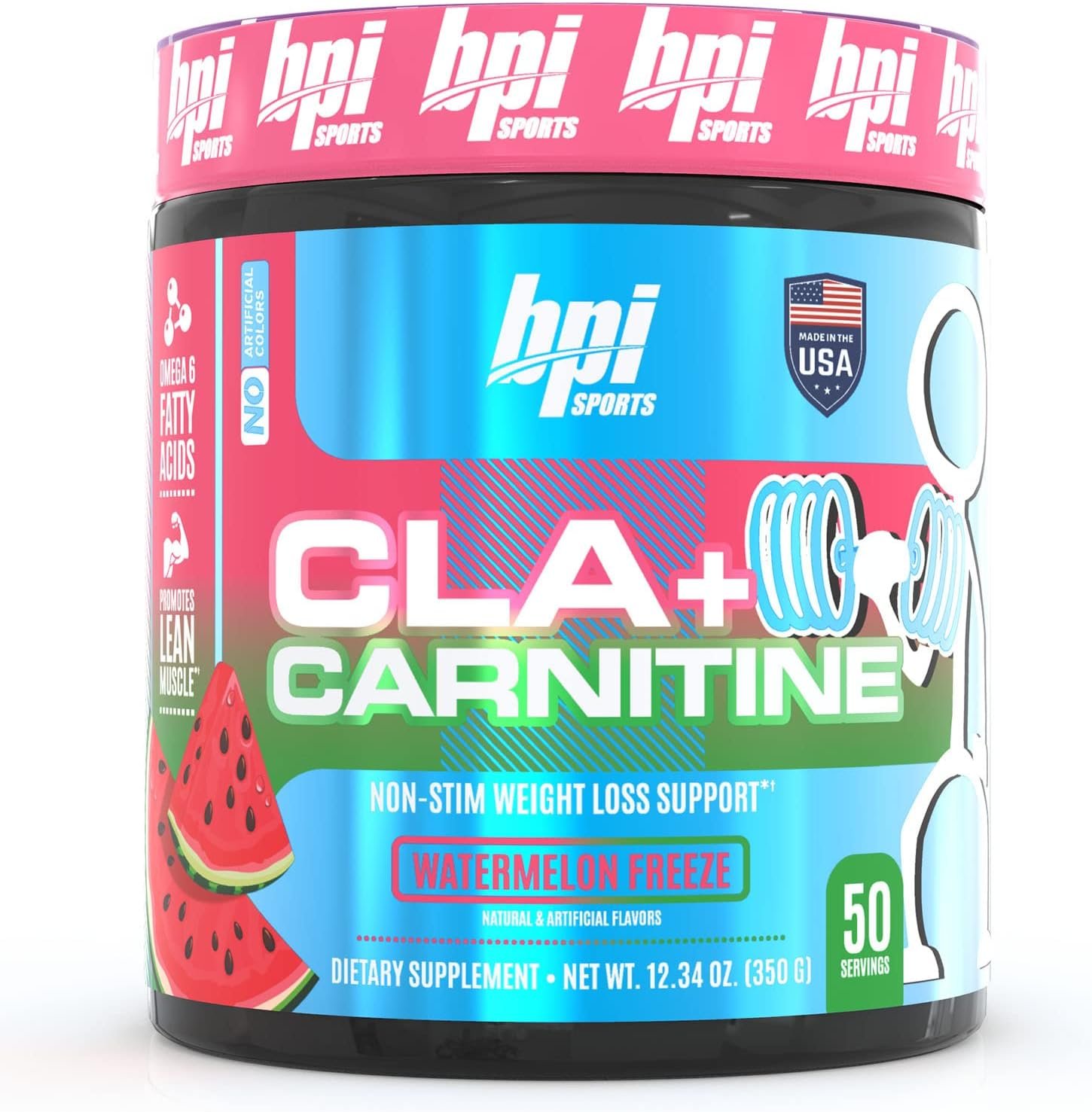 BPI Sports CLA+Carnitine–Conjugated Linoleic Acid–Weight Loss Formula –Metabolism, Performance, Lean Muscle–Caffeine Free–For Men Women–Watermelon Freeze–50 servings – 12.34 oz.(Packaging May Vary)