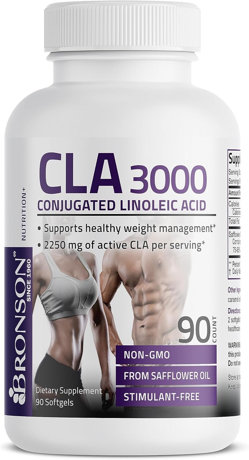 Bronson CLA 3000 Extra High Potency Supports Healthy Weight Management Lean Muscle Mass Non-Stimulating Conjugated Linoleic Acid, 90 Softgels