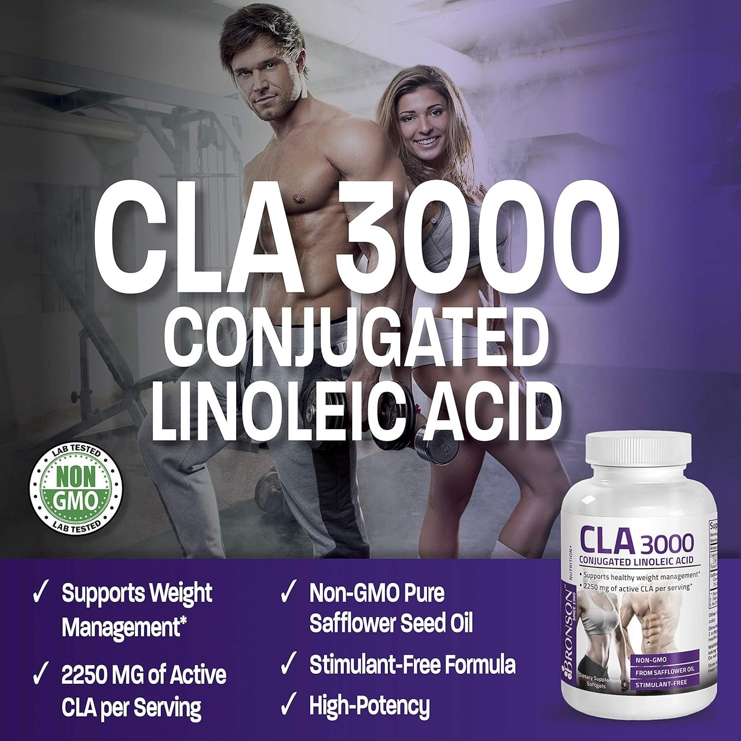 Bronson CLA 3000 Extra High Potency Supports Healthy Weight Management Lean Muscle Mass Non-Stimulating Conjugated Linoleic Acid, 90 Softgels