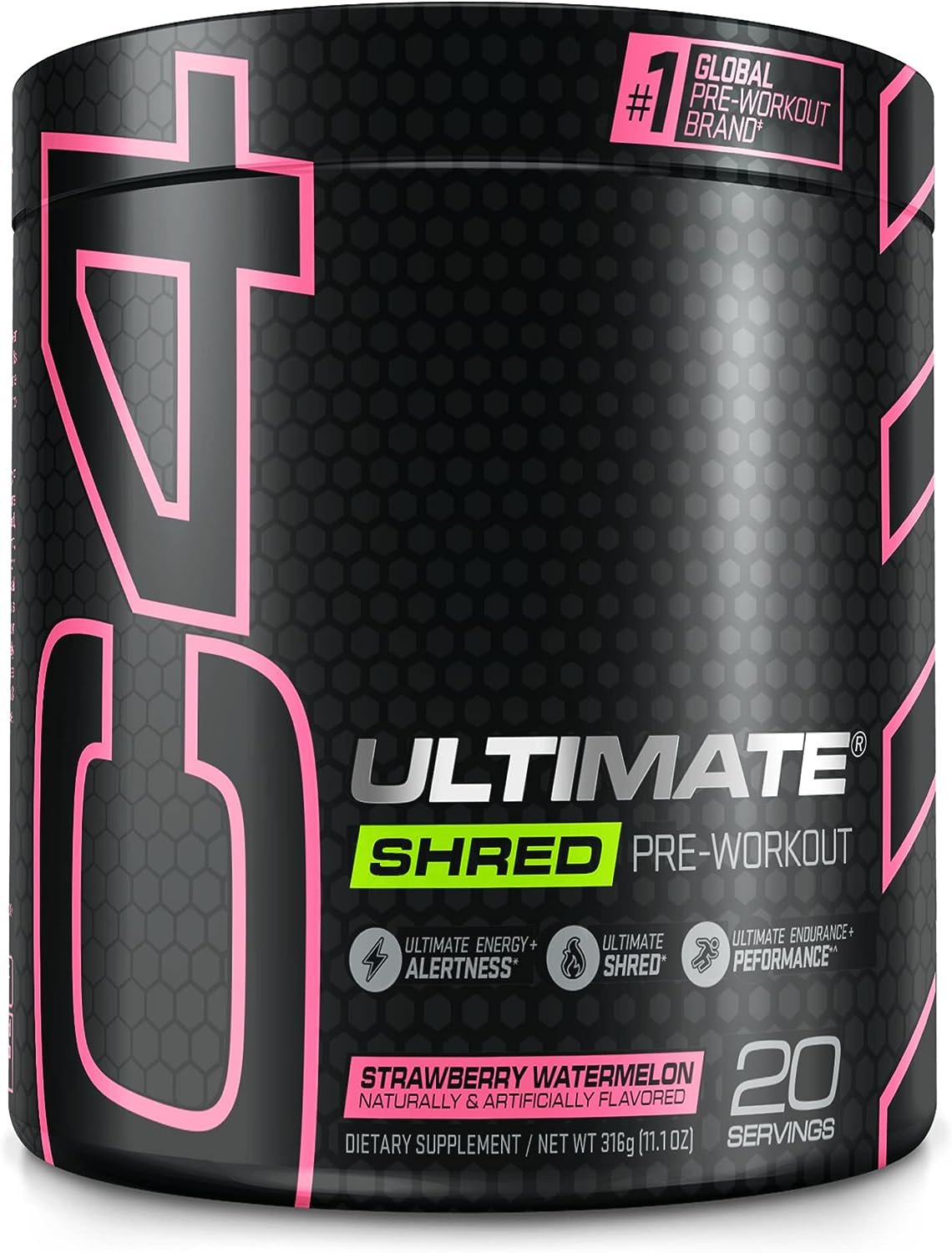 Cellucor C4 Ultimate Shred Pre Workout Powder for Men Women, Weight Loss Supplement with Ginger Root Extract, Strawberry Watermelon, 20 Servings (Pack of 1)