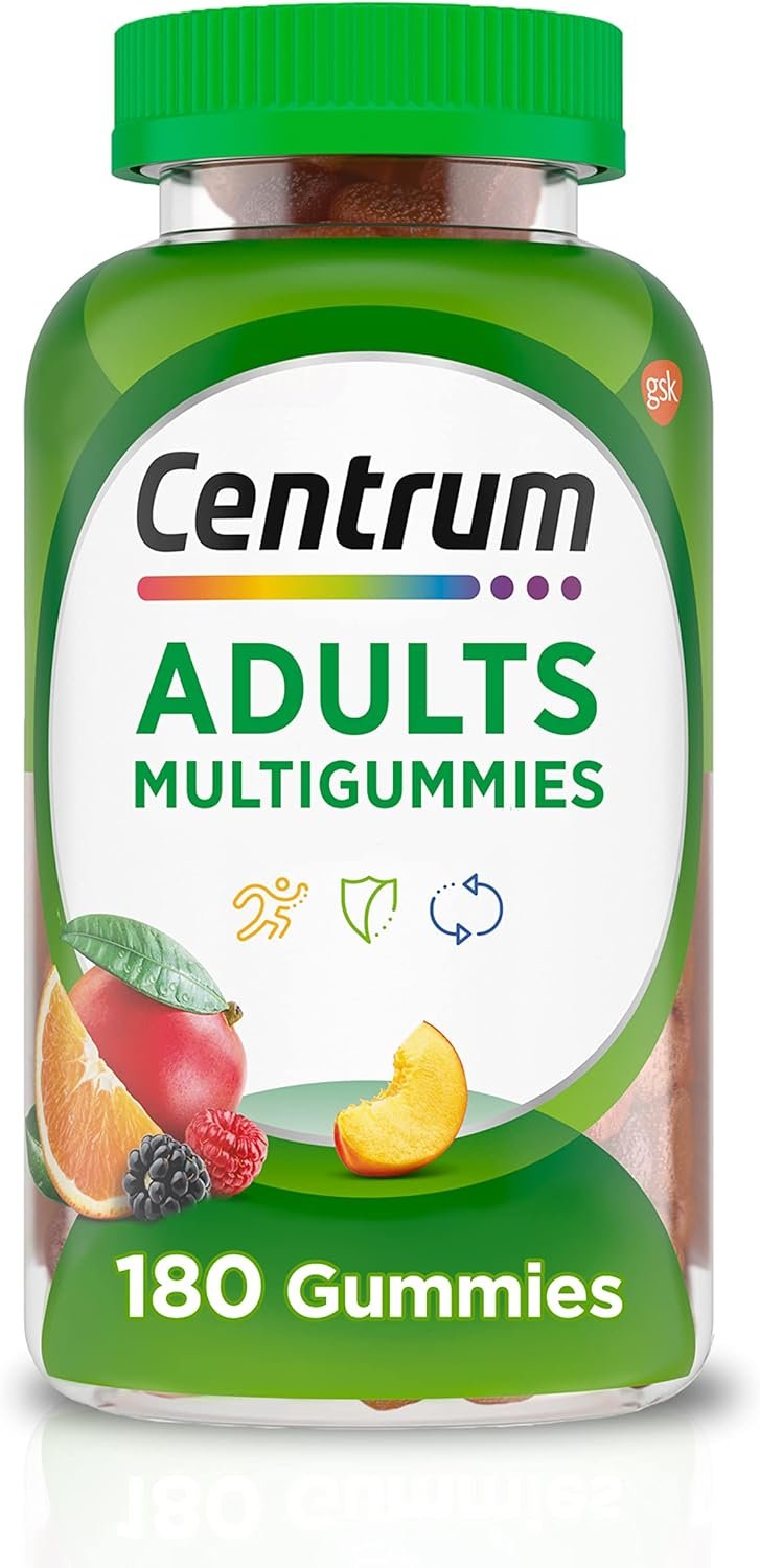 Centrum MultiGummies Gummy Multivitamin for Adults, Multivitamin/Multimineral Supplement with Vitamins D, B and E, Assorted Fruit Flavor - 180 Count