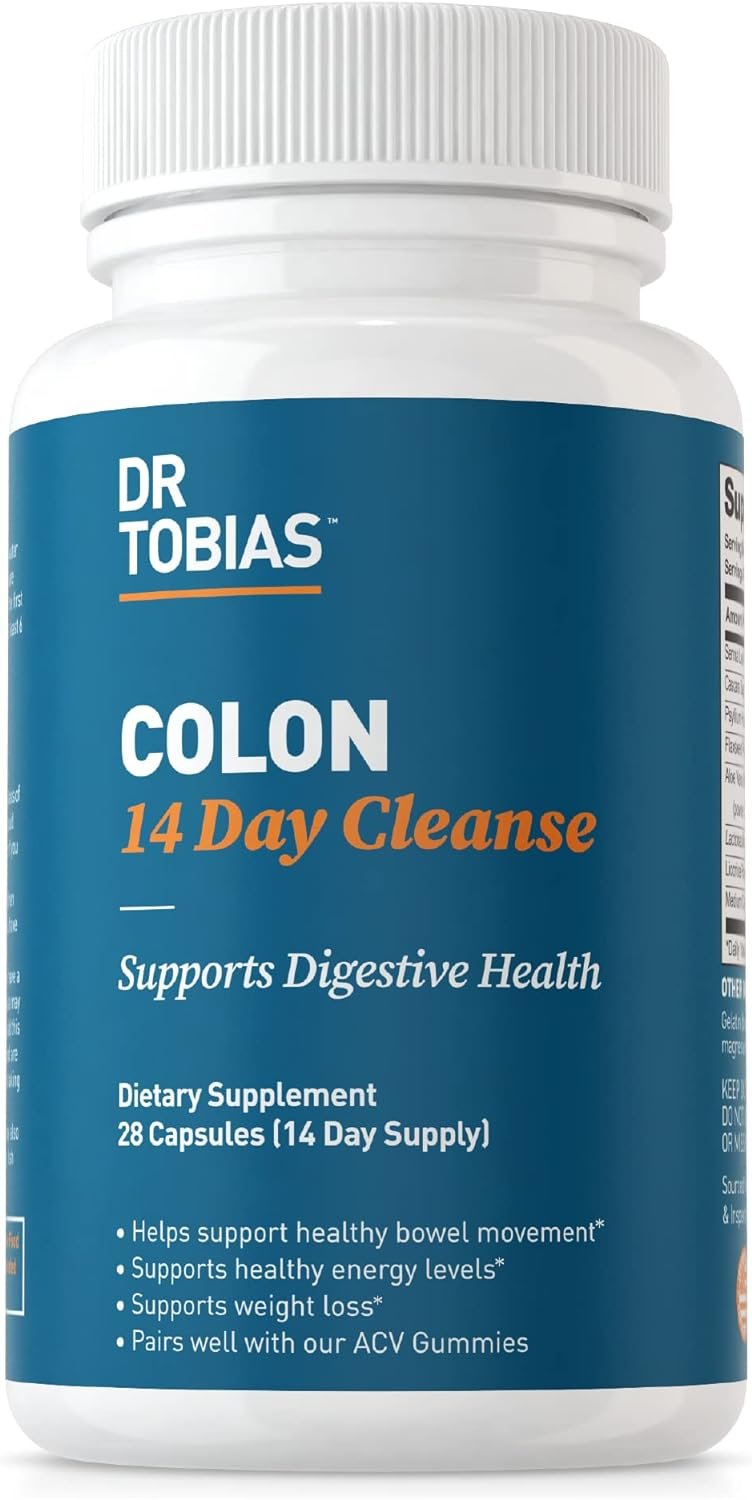 Dr. Tobias Colon 14 Day Cleanse, Advanced Gut Cleanse Detox for Women Men with Cascara Sagrada, Psyllium Husk Senna Leaf, Non-GMO Colon Cleanse, 28 Capsules (1-2 Daily)