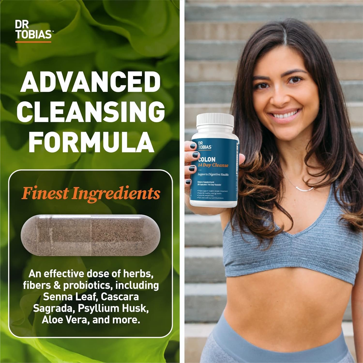 Dr. Tobias Colon 14 Day Cleanse, Advanced Gut Cleanse Detox for Women Men with Cascara Sagrada, Psyllium Husk Senna Leaf, Non-GMO Colon Cleanse, 28 Capsules (1-2 Daily)