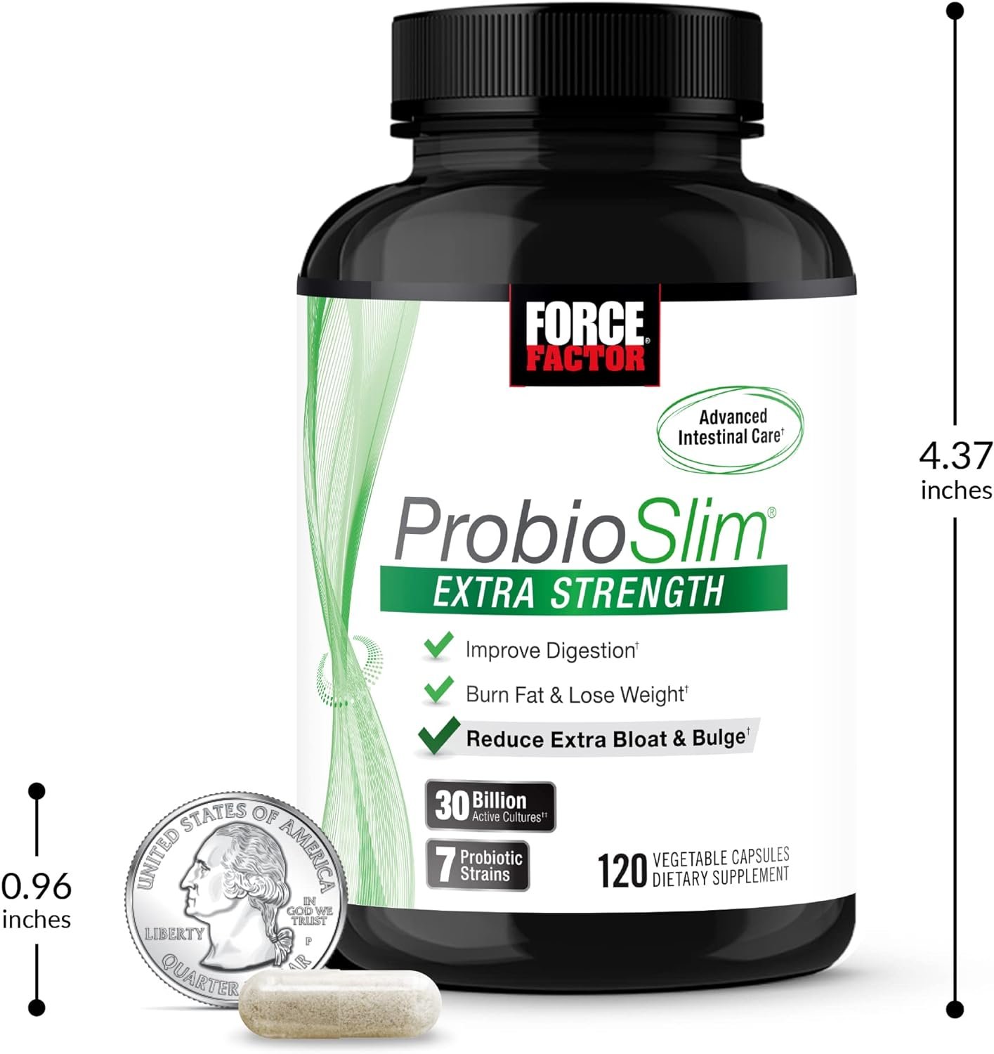 FORCE FACTOR ProbioSlim Extra Strength Probiotic Supplement for Women and Men with 30 Billion CFUs for Weight Loss, Digestive Health Support, Bloating and Gas Relief, 120 Capsules