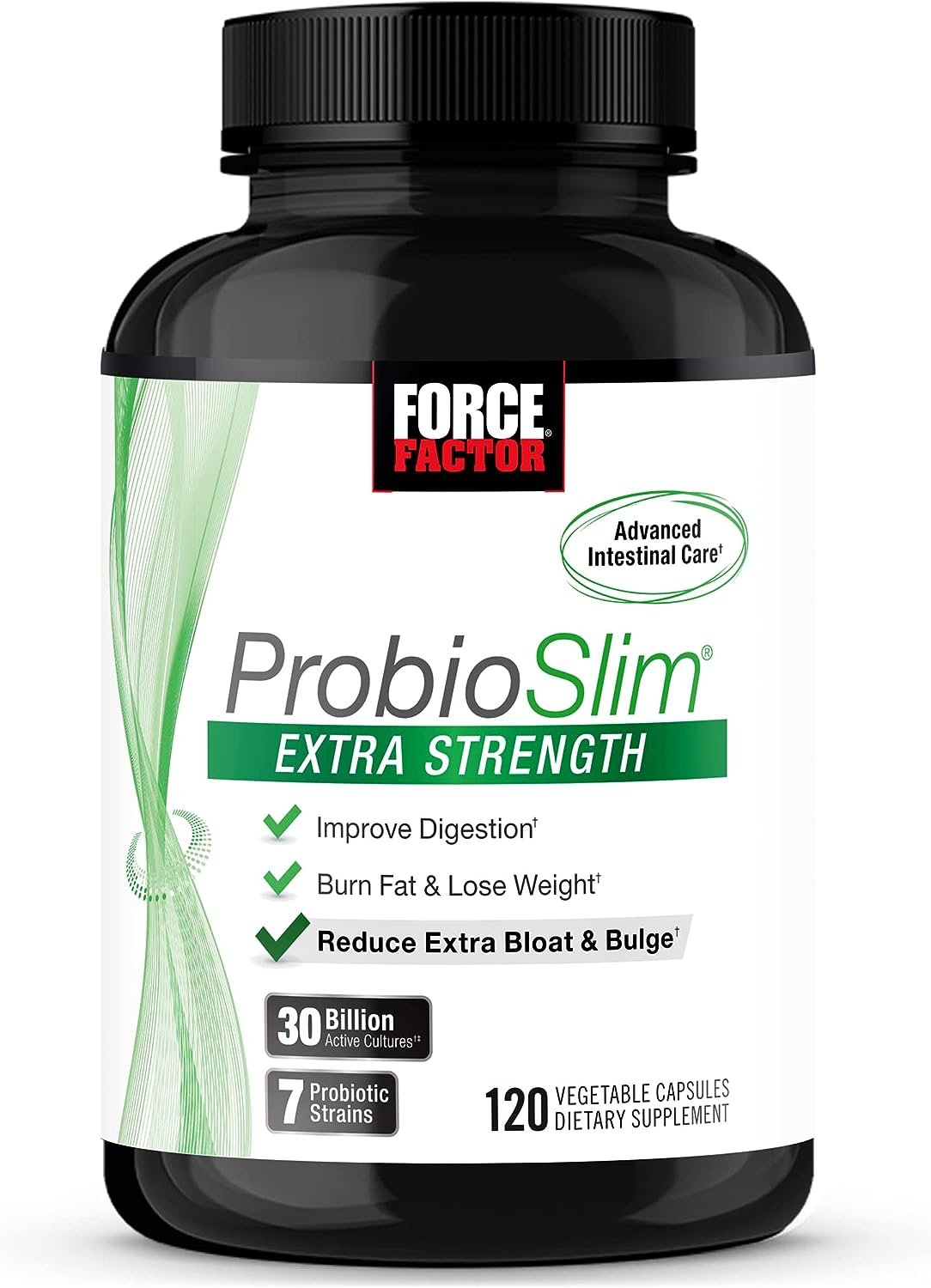 FORCE FACTOR ProbioSlim Extra Strength Probiotic Supplement for Women and Men with 30 Billion CFUs for Weight Loss, Digestive Health Support, Bloating and Gas Relief, 120 Capsules