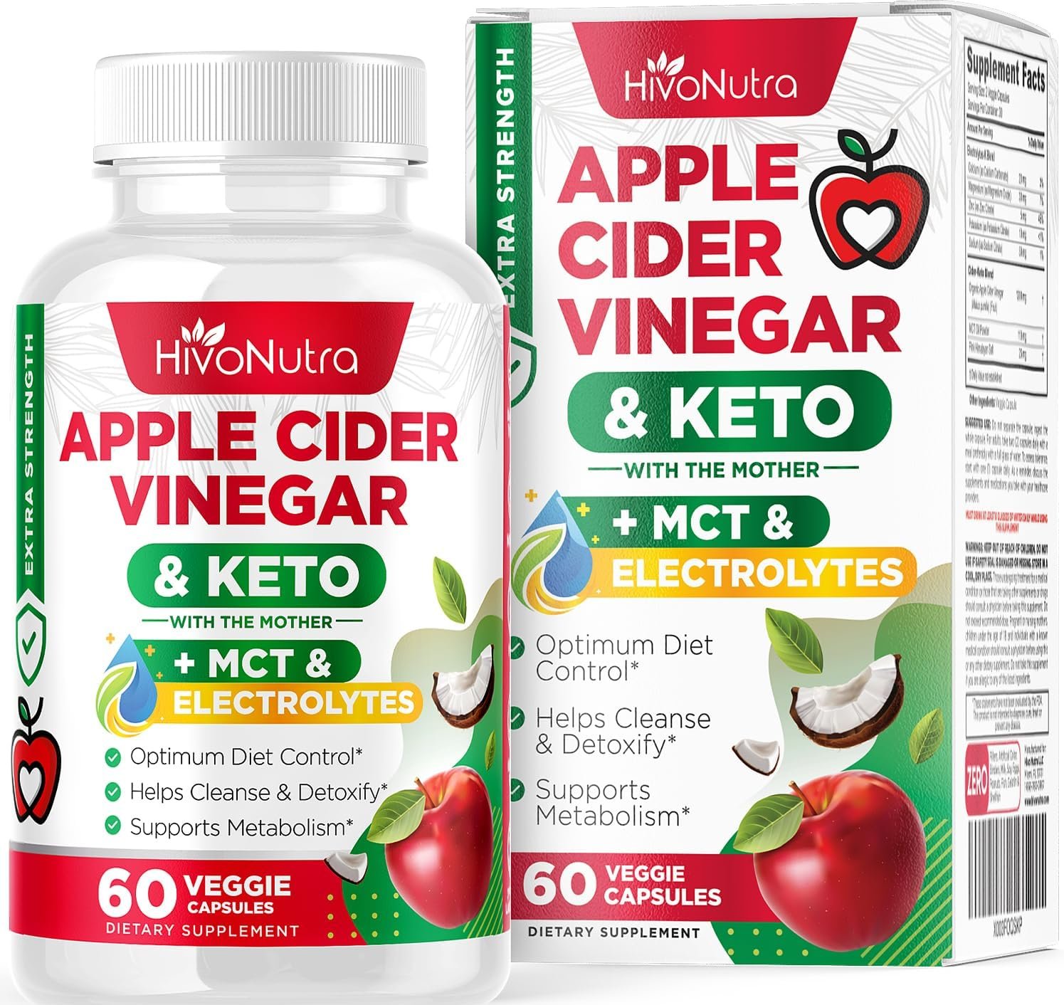 HivoNutra 4X Strength Apple Cider Vinegar Capsules + Keto MCT Oil for Women Men - Diet Supplement Helps Cleanse Detox - Supports Healthy Diet - Vegan ACV Pills with Mother