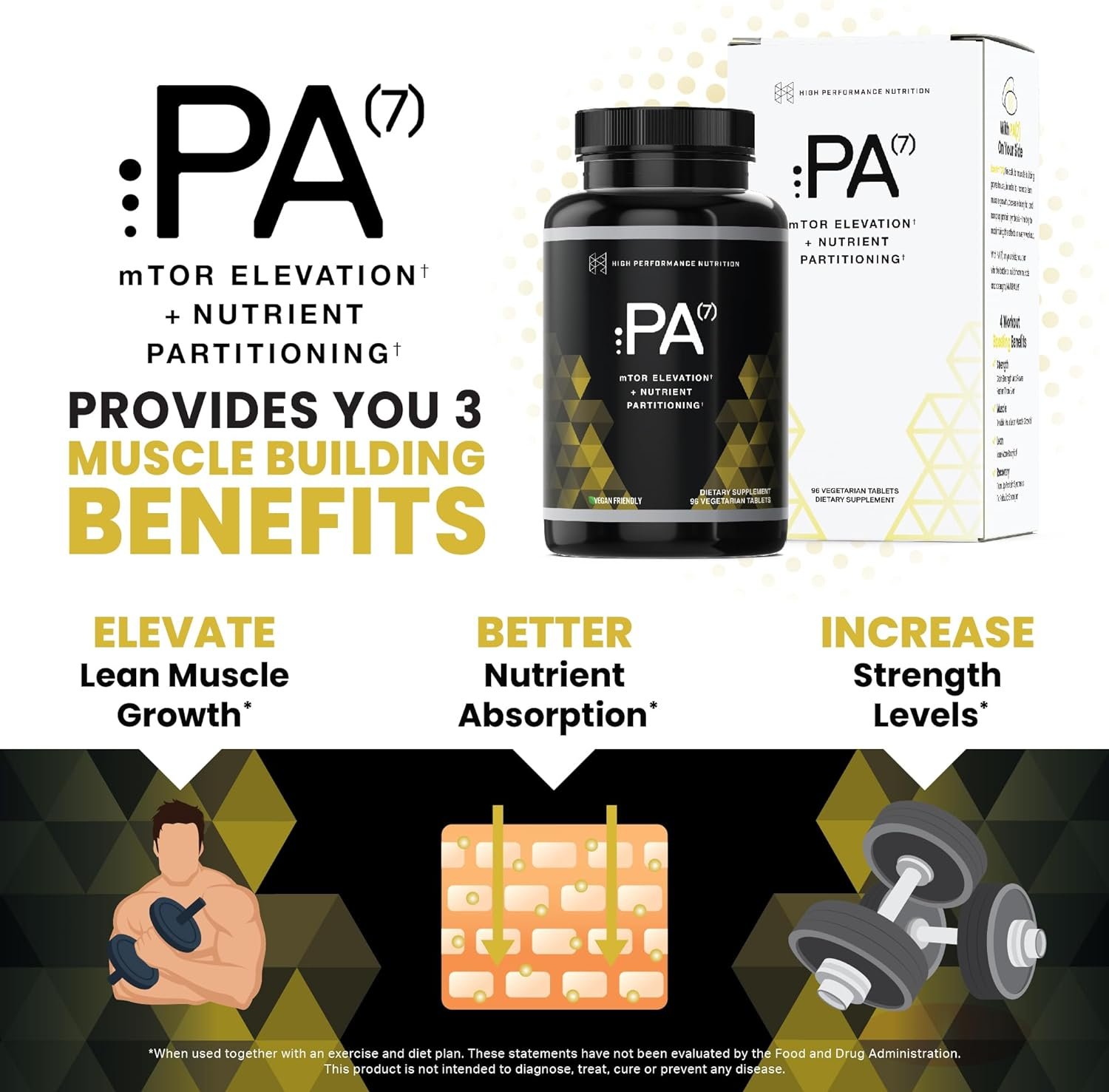 HPN PA(7) Phosphatidic Acid Muscle Builder Top Natural Muscle Builder - Boost mTOR | Build Mass and Strength from Your Workout | 30 Day Supply