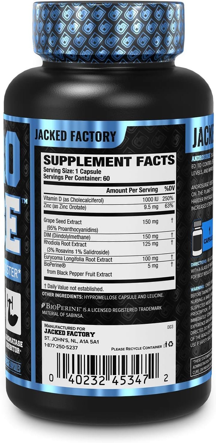 Jacked Factory N.O. XT Nitric Oxide Supplement, Build-XT Muscle Builder, Androsurge Estrogen Blocker for Men