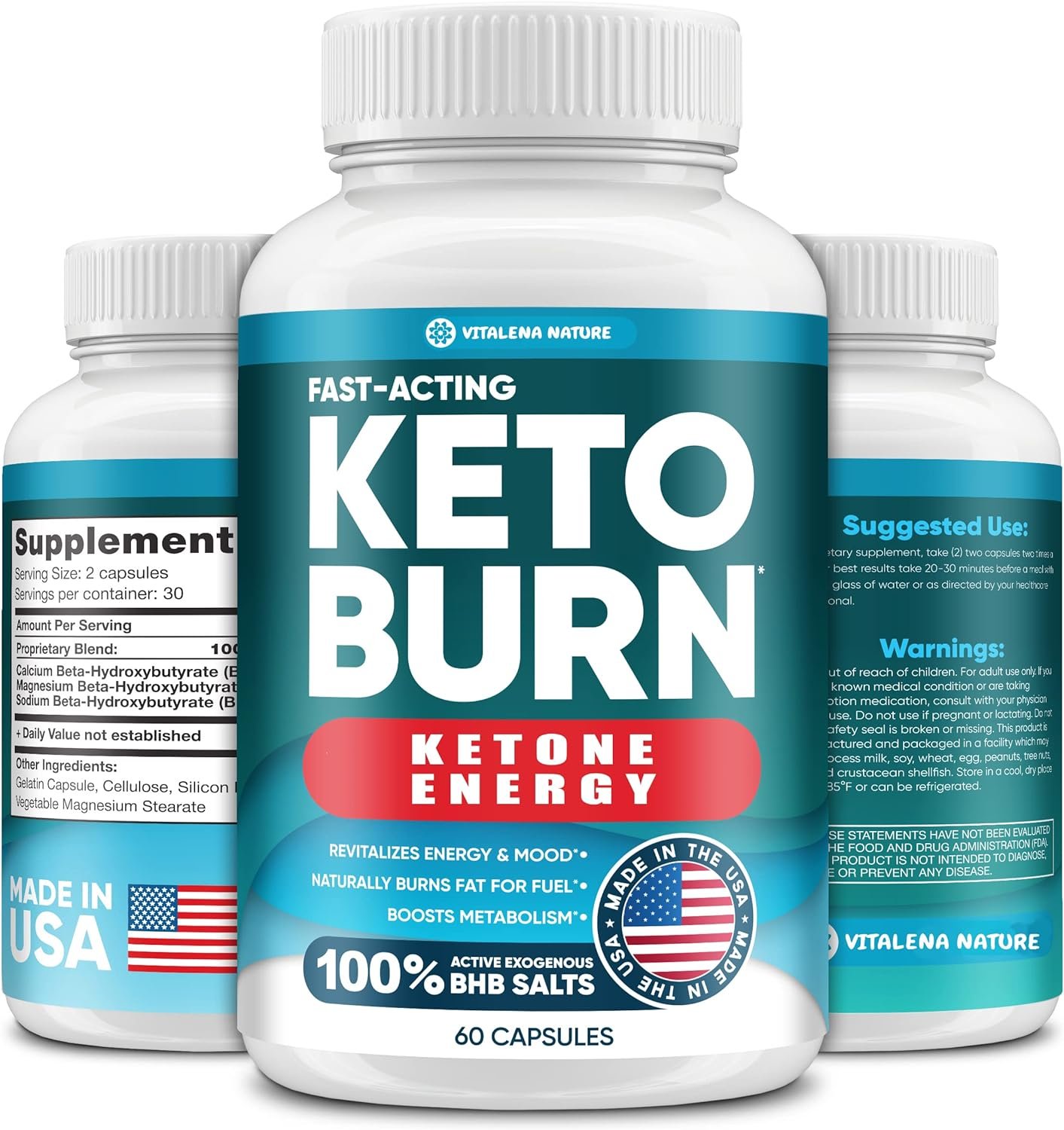 Keto Pills with Pure BHB Exogenous Ketones - Effective Keto Pills Made in USA - Advanced Keto Supplement for Ketosis Support - Keto BHB - 60 Capsules