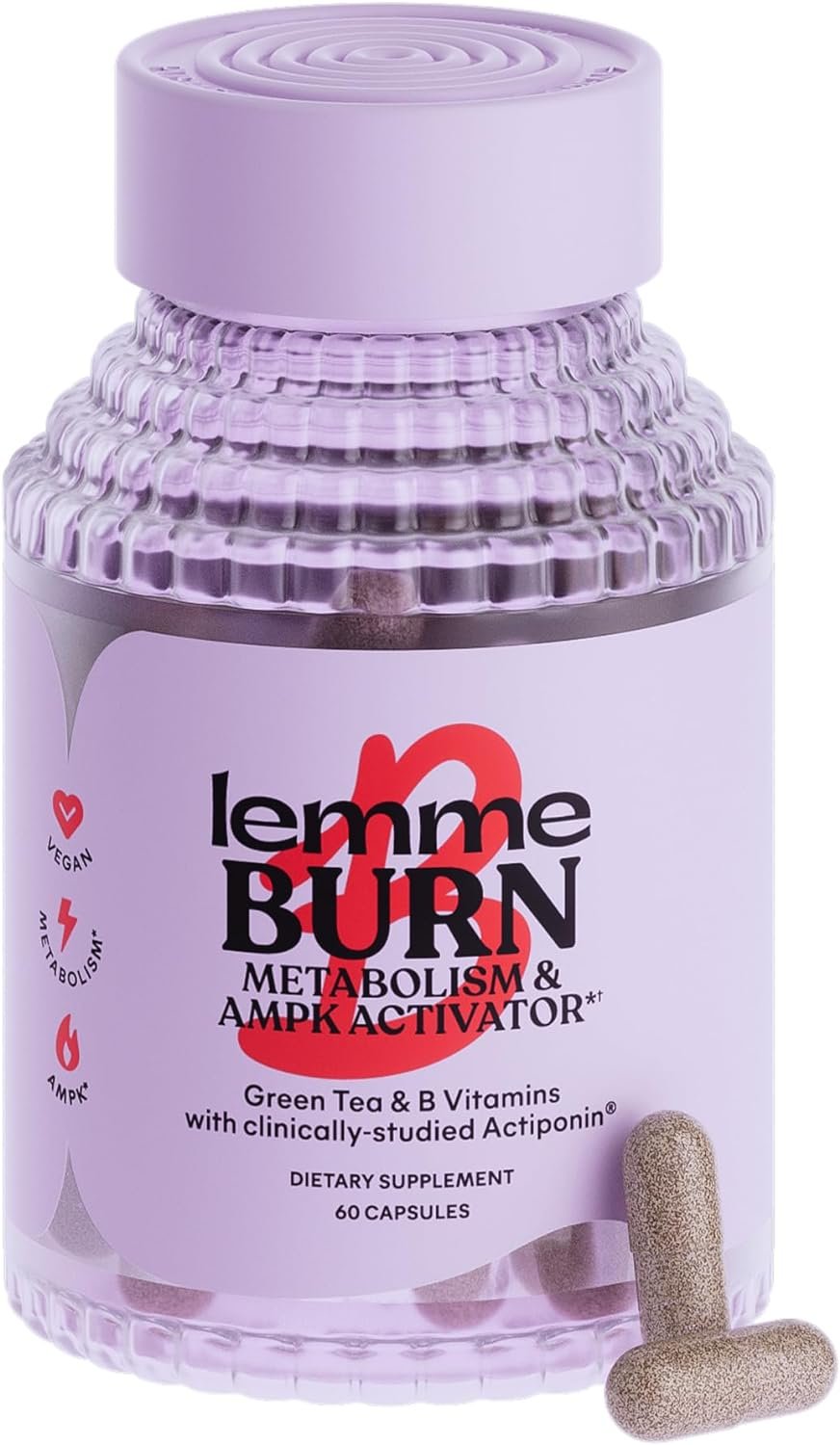 Lemme Burn - Metabolism, Belly Fat Burning + AMPK Activating Supplement for Men Women w/Clinically Studied Actiponin Gynostemma, Green Tea Extract, Vitamins B6 B12 - Vegan, Gluten Free, 60 Count