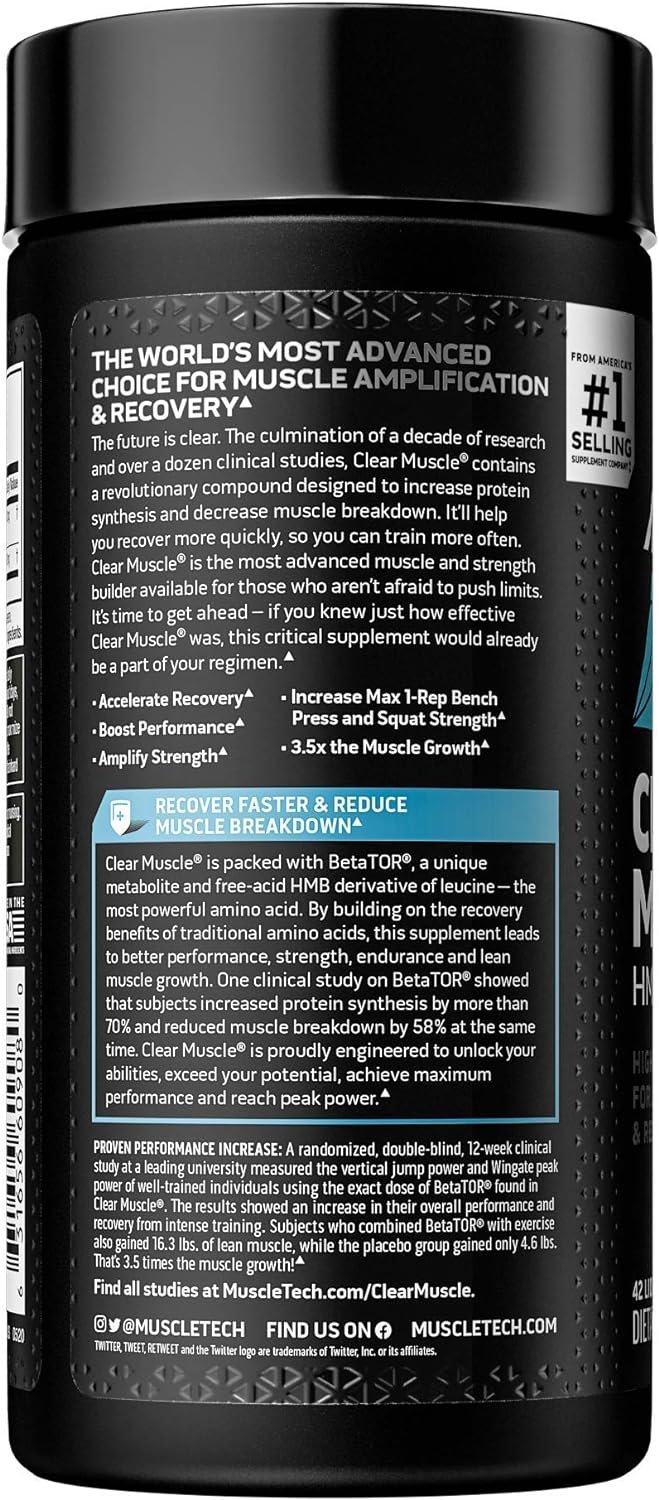 MuscleTech Clear Muscle Post Workout Recovery | Muscle Builder for Men Women | HMB, Sports Nutrition Muscle Building Supplements, 42 ct