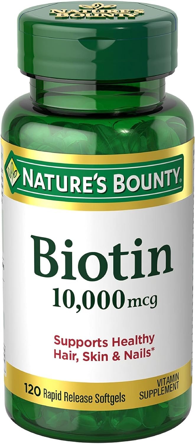 Natures Bounty Biotin, Supports Healthy Hair, Skin and Nails, 10,000 mcg, Rapid Release Softgels, 120 Ct