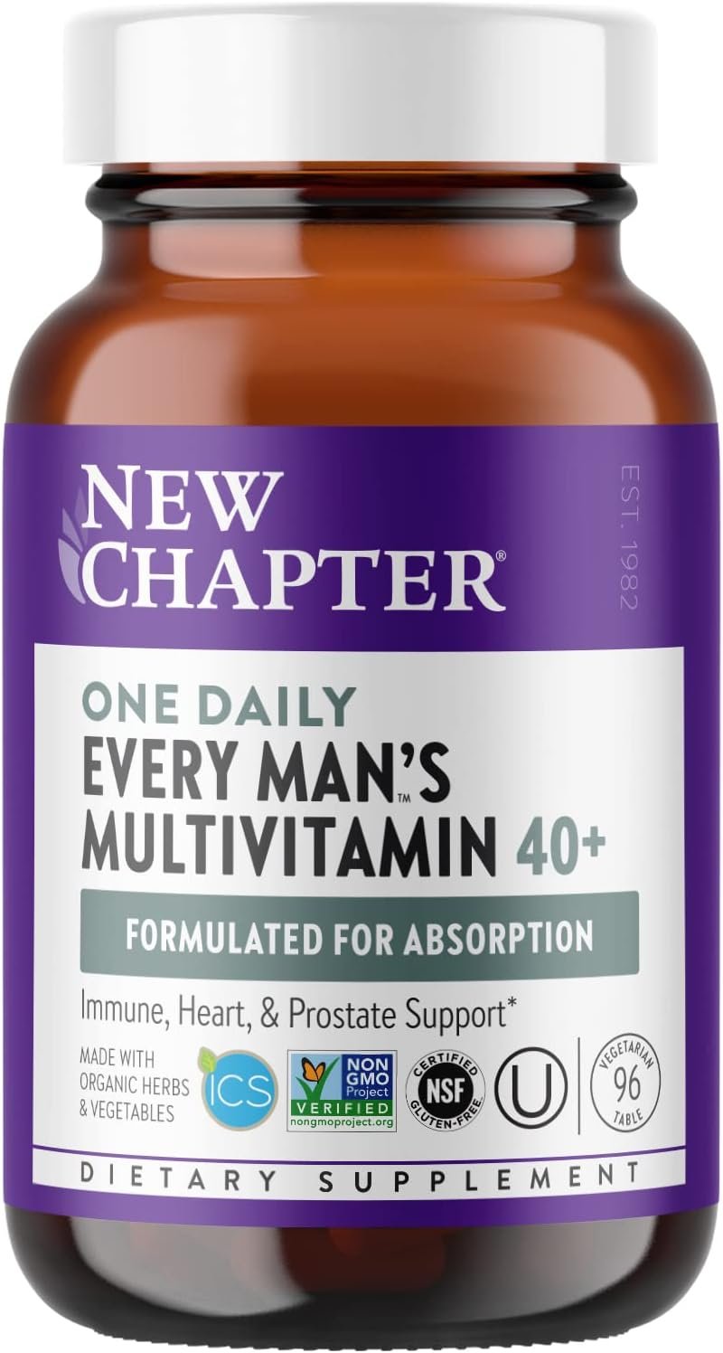 New Chapter Mens Multivitamin 40 Plus for Energy, Heart, Prostate + Immune Support with 20 Fermented Nutrients -- Every Mans One Daily 40+, Gentle on The Stomach - 96 ct