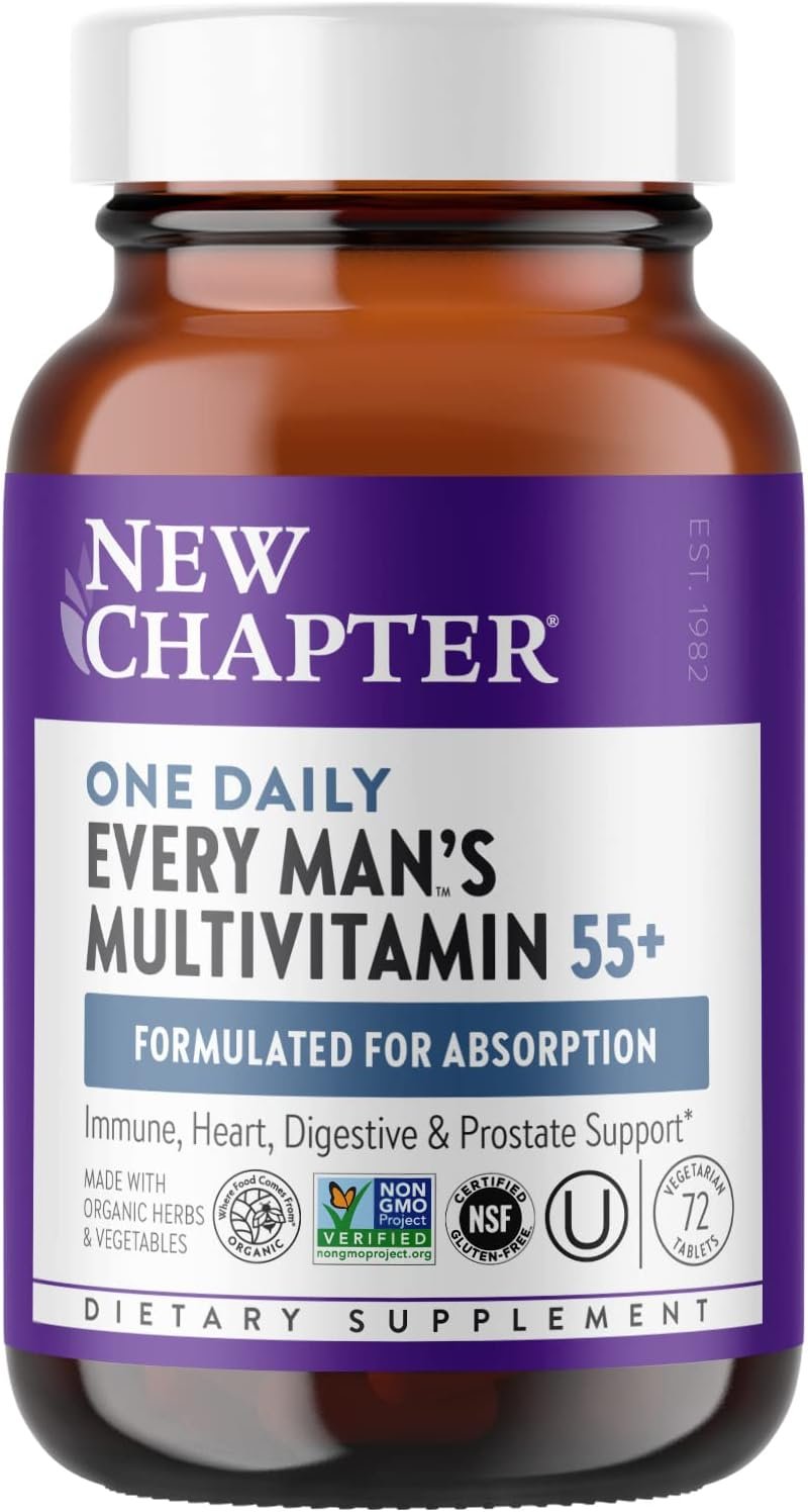 New Chapter Mens Multivitamin 50 Plus for Brain, Heart, Digestive, Prostate Immune Support with 20+ Nutrients + Astaxanthin - Every Mans One Daily 55+, Gentle on The Stomach - 72 ct