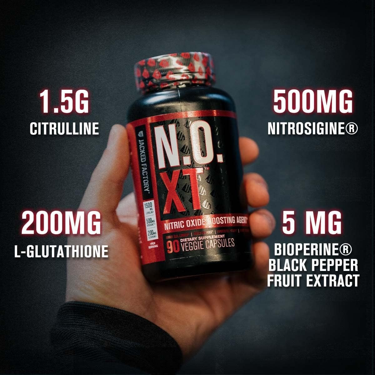 N.O. XT Nitric Oxide Supplement with Nitrosigine L Arginine L Citrulline for Muscle Growth, Pumps, Vascularity, Energy - Extra Strength Pre Workout N.O. Booster Muscle Builder - 90 Veggie Pills