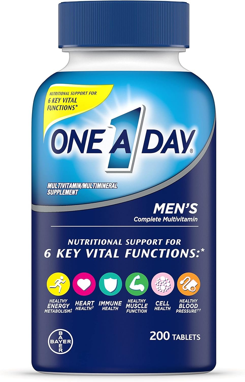 One A Day Men’s Multivitamin, Supplement Tablet with Vitamin A, Vitamin C, Vitamin D, Vitamin E and Zinc for Immune Health Support, B12, Calcium more, 200 count