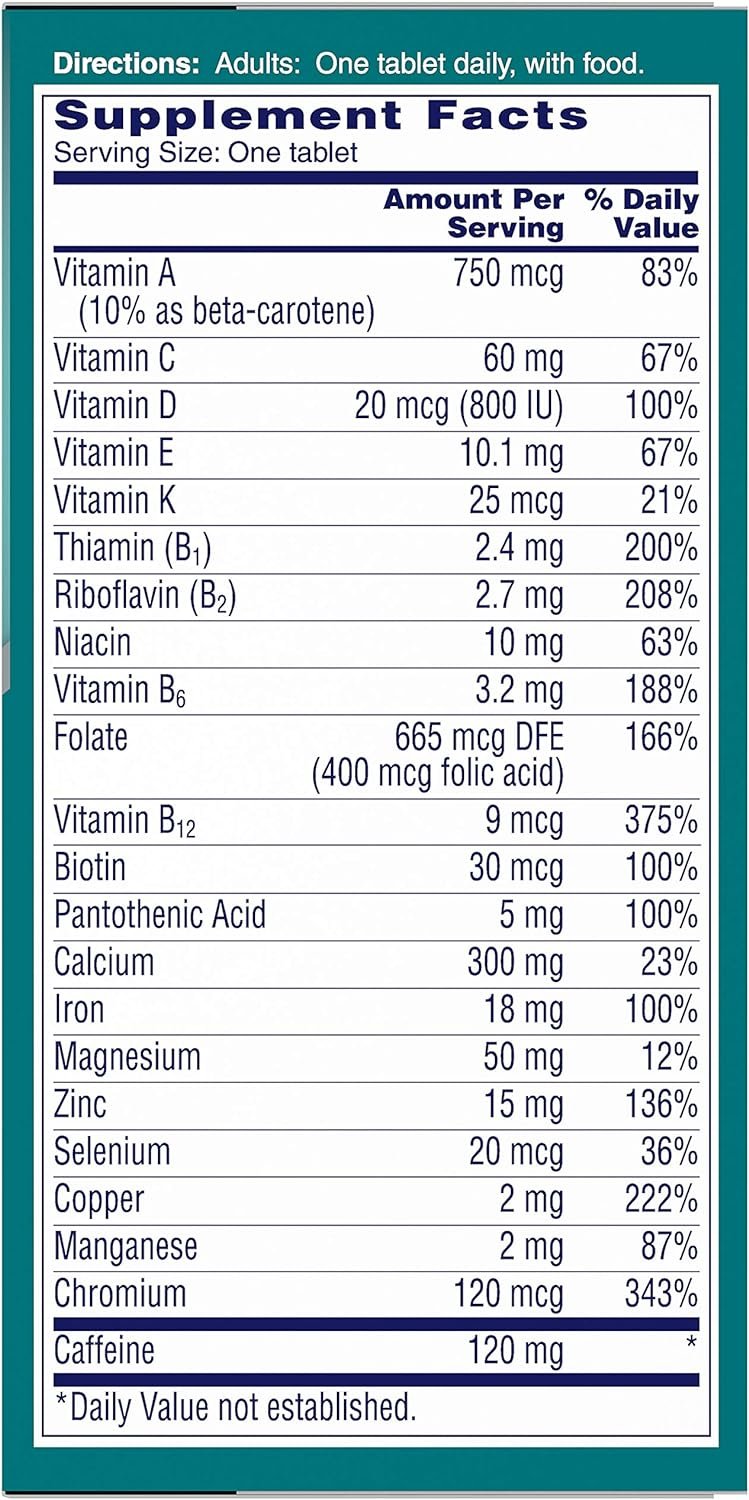 One A Day Women’s Active Metabolism Multivitamin, Supplement with Vitamin A, C, D, E and Zinc for Immune Health Support*, Iron, Calcium, Folic Acid more, 50 Count