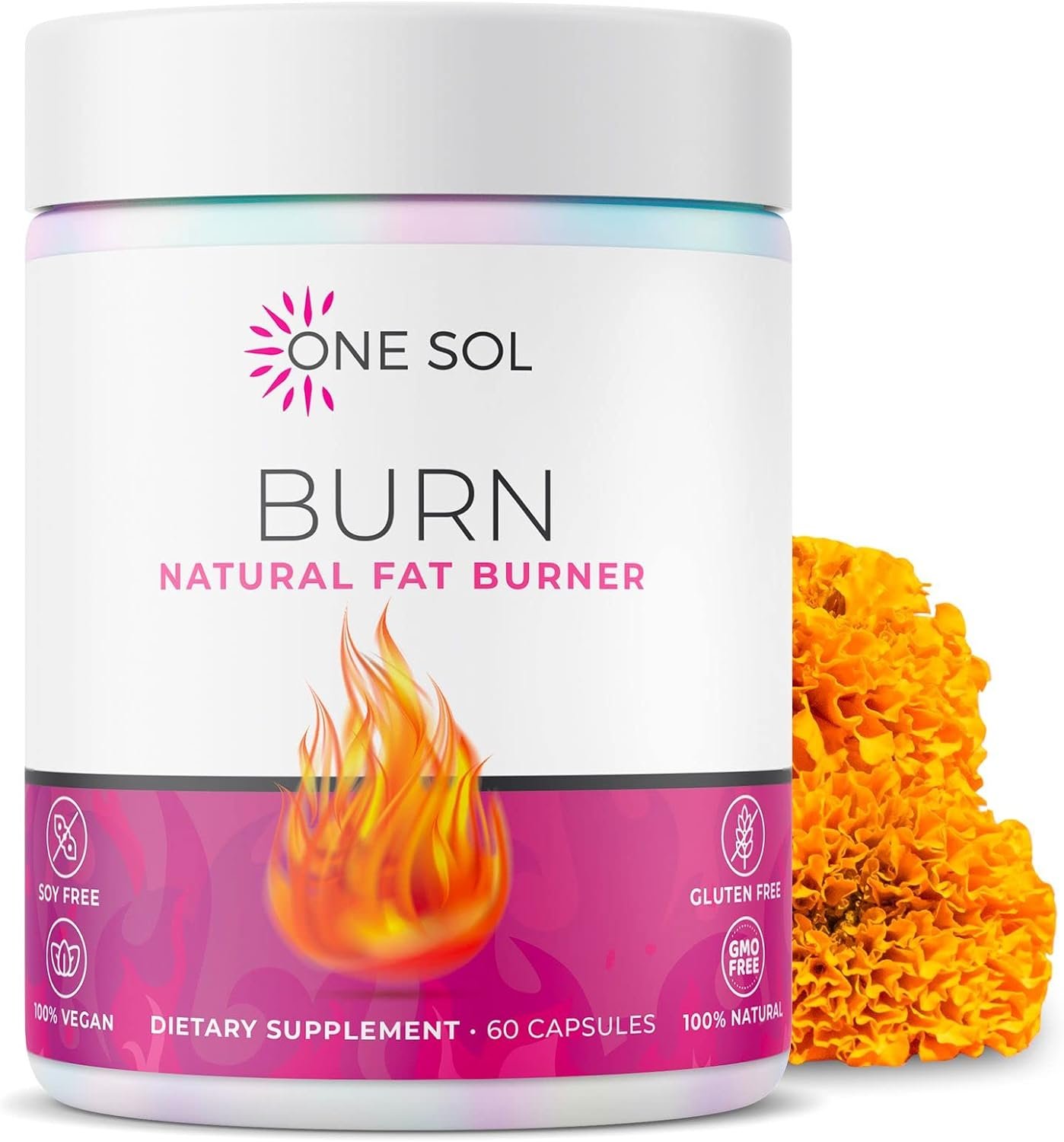 One Sol Fat Burner for Women, Natural Metabolism Booster, Burn More Calories, Boost Energy Mood, Curb Appetite Stop Cravings, No Crash or Jitters, All-Natural Ingredients, Gluten Soy Free