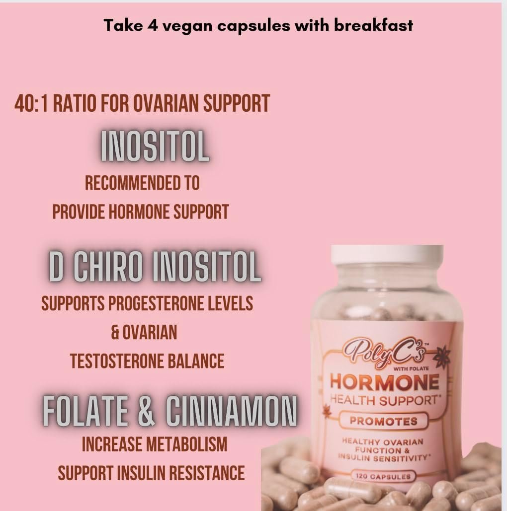 Poly Cs- Cinnamon Infused PCOS Support | Vitamin B9 | Inositol | D-Chiro-Inositol | Aids with Hormone Balance | Assists with Healthy Ovarian Support for Women | 30 Day Supply