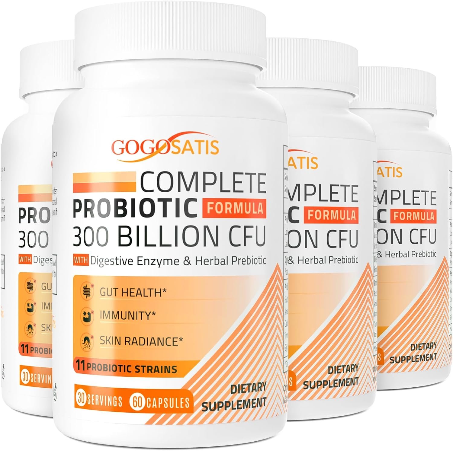 Probiotics for Women Men, 300 Billion CFU 11 Strains, Probiotic with Organic Herbal Digestive Enzymes, Shelf Stable Probiotic for Gut Digestive Health Gas Bloating, Immune Support, 60 Capsules