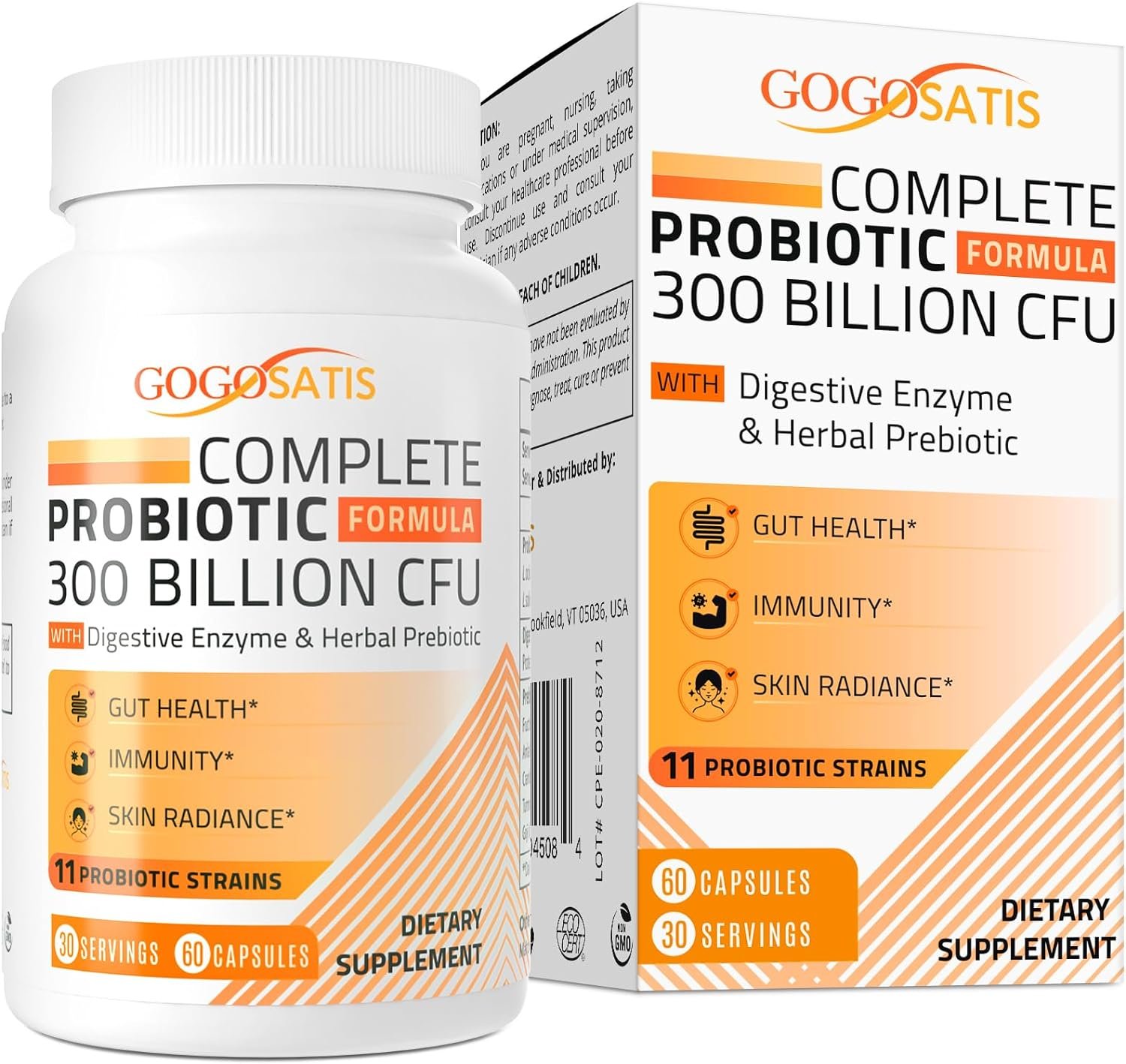 Probiotics for Women Men, 300 Billion CFU 11 Strains, Probiotic with Organic Herbal Digestive Enzymes, Shelf Stable Probiotic for Gut Digestive Health Gas Bloating, Immune Support, 60 Capsules