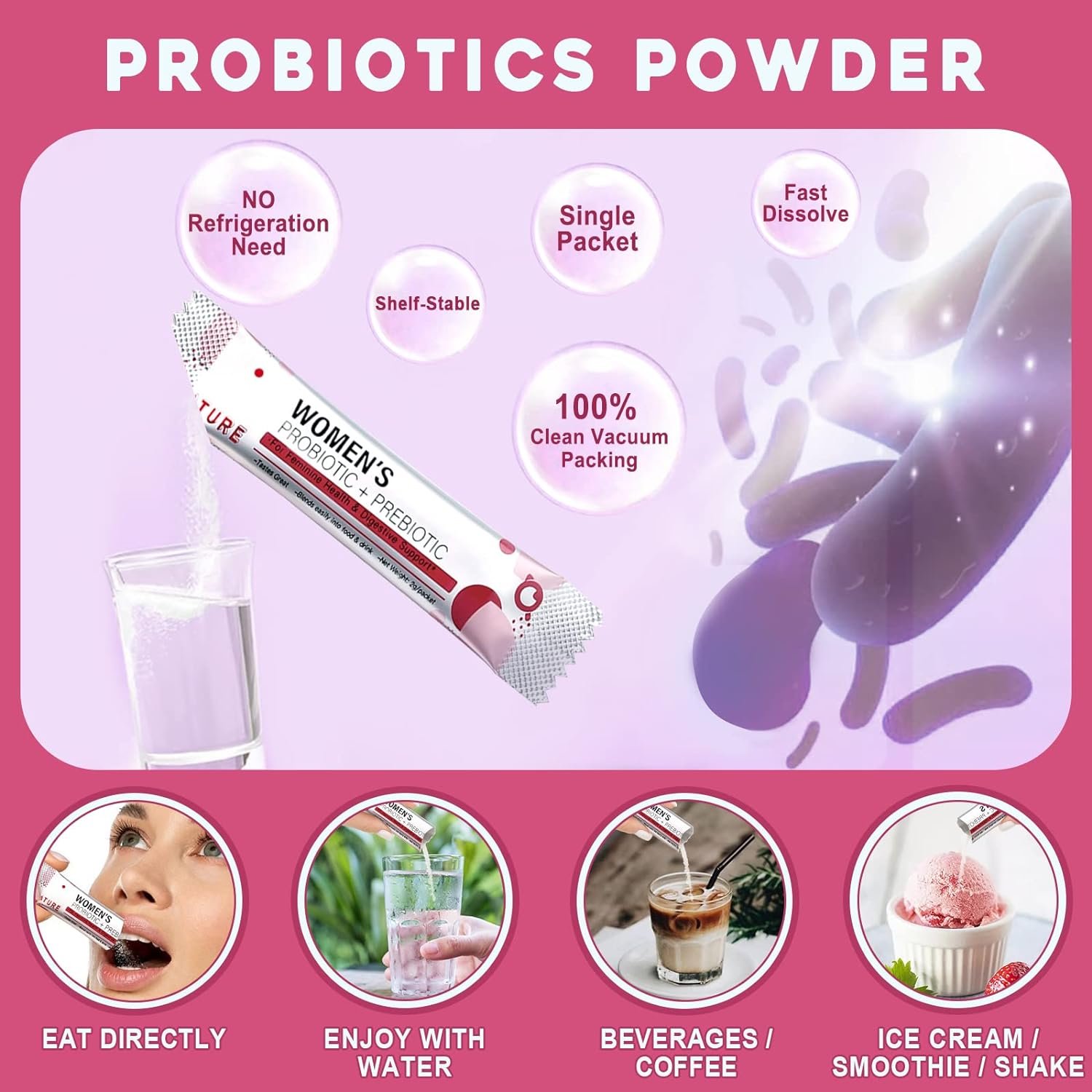 Probiotics for Women Probiotic Powder Supplement - Prebiotics and Probiotics for Weight Loss, Immune and Digestive Health Support