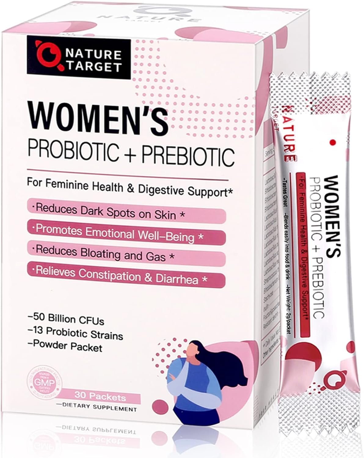 Probiotics for Women Probiotic Powder Supplement - Prebiotics and Probiotics for Weight Loss, Immune and Digestive Health Support