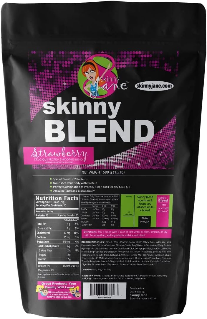 Skinny Blend - Best Tasting Protein Shake for Women - Slim Fast Weight Loss Shakes - Meal Replacement - Low Carb Breakfast - Diet Supplement - Appetite Suppressant - 30 Delicious Shakes - Strawberry