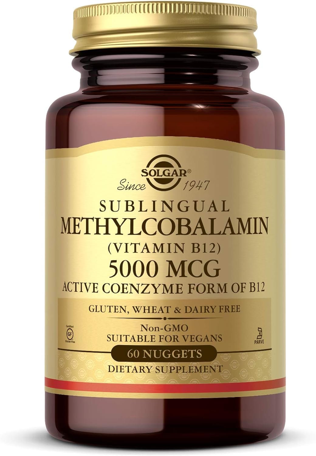 Solgar Methylcobalamin (Vitamin B12) 5000 mcg, 60 Nuggets - Supports Energy Metabolism - Body-Ready, Active Form of B12 - Vitamin B - Non GMO, Vegan, Gluten, Dairy Free, Kosher - 60 Count(Pack of 1)