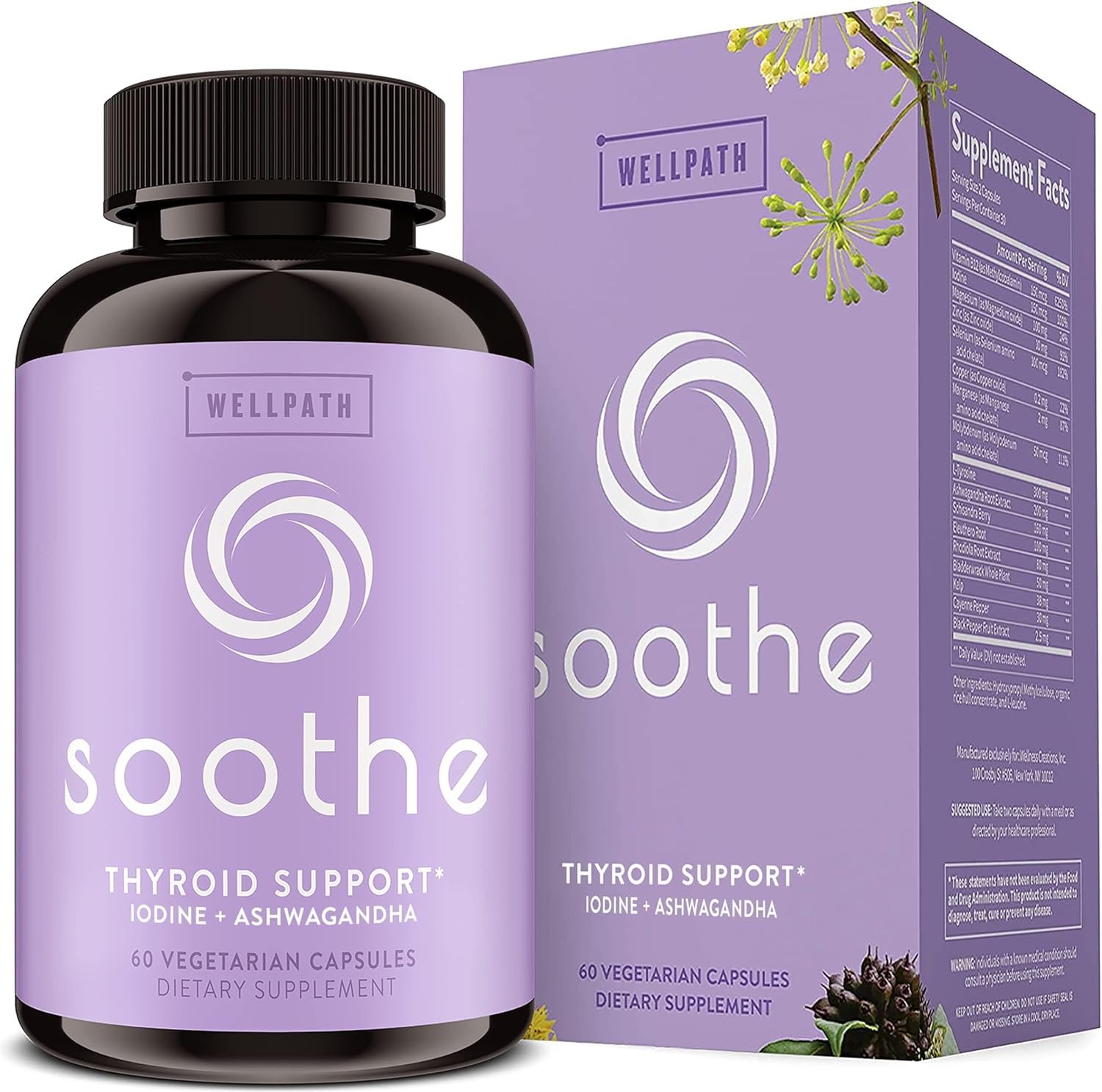 Soothe Thyroid Support for Women - Hormone Balance for Women | Mood Support | Rhodiola Supplements, Selenium, Ashwagandha, Kelp | Iodine Supplements for Thyroid | Cortisol Manager | Adaptogens, 60 ct