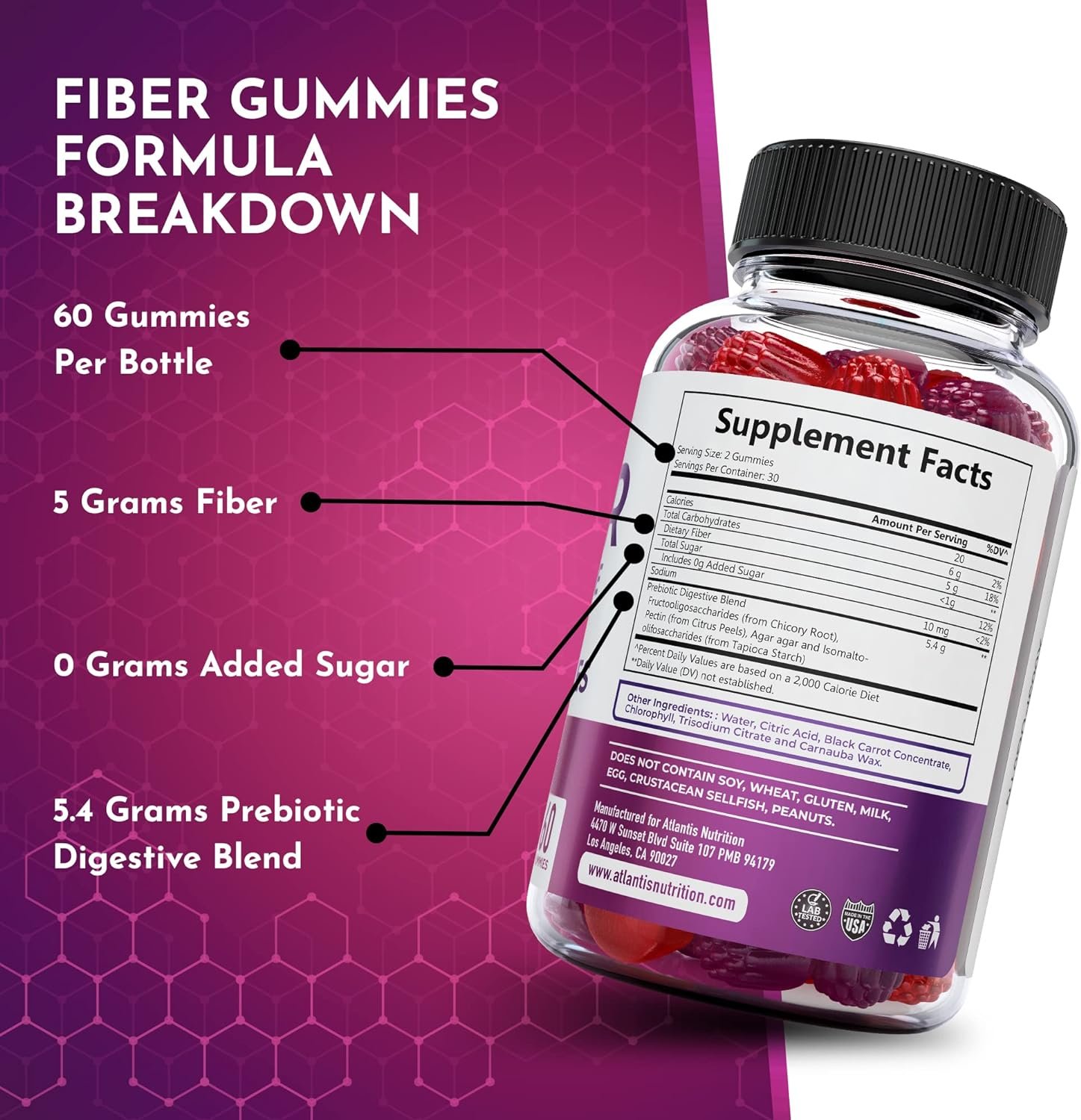 Sugar Free Prebiotic Fiber Gummies For Adults - Fiber Supplement Formulated With 5G Fiber 5.4G Prebiotic Digestive Blend. Supports Gut Health Promotes Healthy Digestion - 2-Pack (120 Gummies)