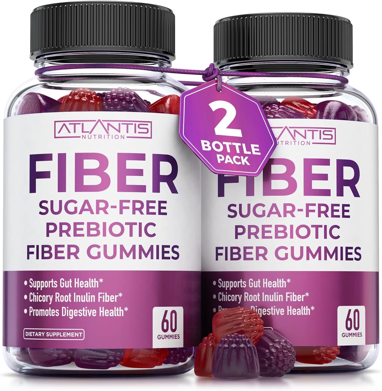 Sugar Free Prebiotic Fiber Gummies For Adults - Fiber Supplement Formulated With 5G Fiber 5.4G Prebiotic Digestive Blend. Supports Gut Health Promotes Healthy Digestion - 2-Pack (120 Gummies)