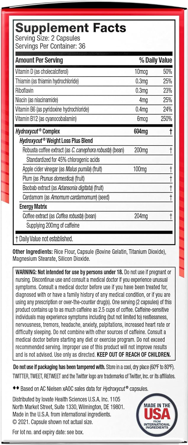 Weight Loss Pills for Women Men Hydroxycut Original Weight Loss Supplement Pills Metabolism Booster for Weight Loss Weightloss Energy Supplements, 72 Caps (Packaging May Vary)